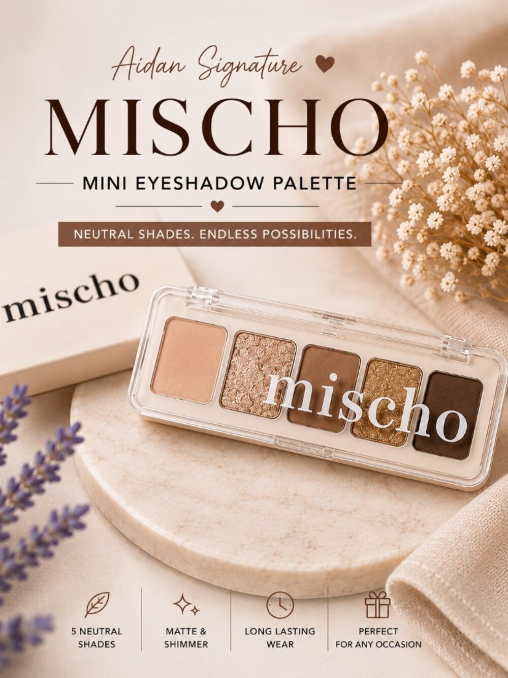 Mischo Mini Eyeshadow Palette — Neutral Brown & Gold Shades
